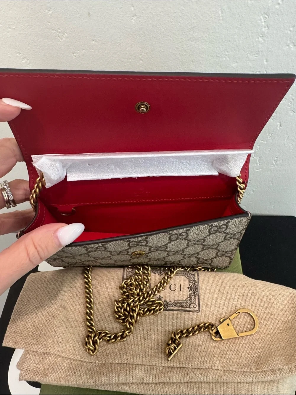 Gucci GG Supreme Cherry Crossbody Bag with box and dusty